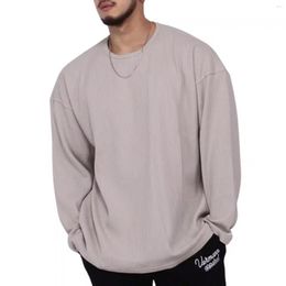 Men's Hoodies Spring And Autumn American Solid Stripe Sports Sweater Long Sleeve T-shirt Large Loose Drop Shoulder Round Neck