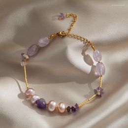 Charm Bracelets Luxury Purple Natural Stone Pearl Bracelet Women Stainless Steel Fashion Bangles Original Design Jewelry Accessories