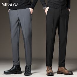 Mens Pants Mens Suit Pants Slim Business Office Elastic Waist Thick Black Grey Classic Pant Korean Trousers Male Plus Size 2738 40 42 230906