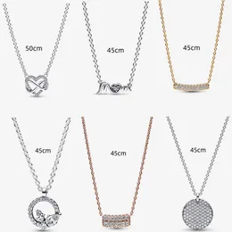 Chains 2023 Authentic 925 Sterling Silver Timeless Single-row Bar Mom Pave Sparkling Infinity Heart Collier Necklace Woman Jewellery