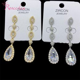Dangle Earrings Women Bridal Jewelry Zircon Wedding Long Ear Accessories Water Drop Elegant CZ RE4818