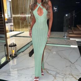 Casual Dresses SUJYing 2023 Summer Women's Sexy Fashion Tight Solid Pit Striped Side Split Dress For Women