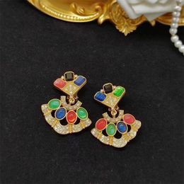 Backs Earrings Vintage Middle Court Style Color Treasure Colored Glass Without Piercing Ear Clip