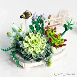 Blocks Building Blocks Flower Succulent Cherry Blossom Potted Model Ornaments DIY Children's Puzzle Assembly Toy Girl Gift R230907