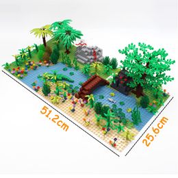 Aircraft Modle Building Blocks Assemble DIY Toys Gift MOC RainForest Jungle Wild Animals Bush Flower Tree Plants Baseplate Construction Bricks 230907