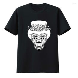 Мужские футболки Скелет с цветочной шляпой Хлопковая футболка Короткие футболки Camisetas с круглым вырезом Мужская одежда для мужчин Топы Koszulki Y2k Стиль Винтаж