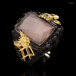 Wedding Rings Luxury Female Square Stone Hollow Ring Charm 14KT Black Gold For Women Vintage Butterfly Engagement Big