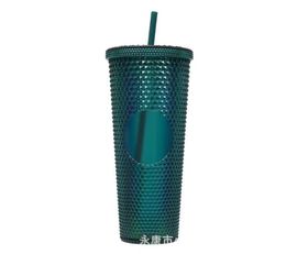 2023 new Many Colours 24oz Drinkware Studded Tumbler with Lid and Straw Double Walled Reusable Plastic Tumblers 710ml Matte Iced Coffee Cup Mug