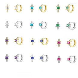 Hoop Earrings 5mm Mini Huggies Silver Color Purple Blue Red Square Zirconia Small For Women Girls Wedding Jewelry