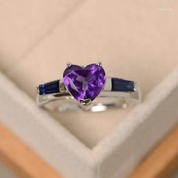 Cluster Rings Exquisite Fashion Purple Peach Heart Zircon Ladies Ring Bridal Wedding 925 Silver Jewellery Luxury