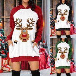 Women's Hoodies Womens Christmas Print Long Sleeve Hooded Pocket Pullover Hoodie Dress Tunic Sweatshirt