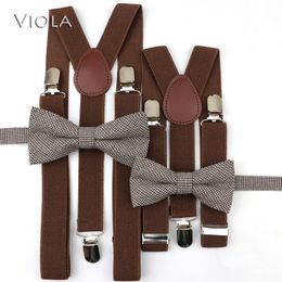 Suspenders Men Kids Plaid Striped Brown Bowtie Suspender Sets Boy Girl YBack Braces Women Cotton Butterfly Shirt Pants Skirt Accessory 230907