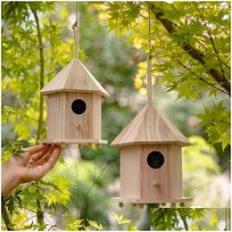 Bird Cages Creative Wooden Birds Nest With Hanging Rope Parrot Cage House Pet Accessories Outdoor Garden Patio Decorative Ornaments Dr Dhb3G