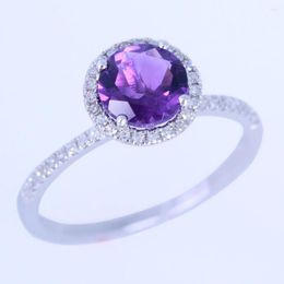 Cluster Rings 925 Sterling Silver 6.5mm Round Genuine Amethyst Engagement Wedding Ring Pave Natural Diamonds Fine Jewellery Wholesale