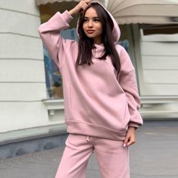 Women's Hoodies Two Pieces Set Hoodie Pants Women Tracksuit Pocket Thermal Elastic Cuff Deep Crotch Winter Sweatshirts Sweatpants Suit