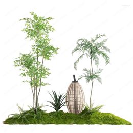 Decorative Flowers Chinese Zen Simulation Green Plant Landscape Golden Monkey Fern Indoor Stairs Large Simulated Plants Show Window