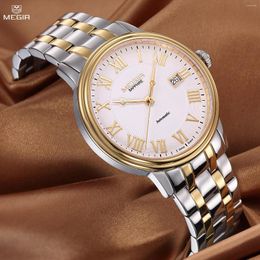 Wristwatches MEGIR Automatic Mechanical Watch Men Stainless Steel Watches Top Business Wristwatch Male Clock Relogios Masculino