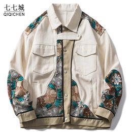 Men's Jackets Men Streetwear Jacket Cotton Japanese Embroidery Patchwork Varsity Jacket Vintage Harajuku Loose Coat Unisex Spring Oversize Top 230907