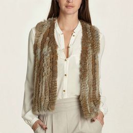 Womens Fur Faux Fur Women Genuine Knitted Rabbit Fur Vest Waistcoat coat Winter Fur Jacket brand Customised 230906