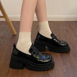 Dress Shoes High Heels Chunky Platform Loafers Women 2023 Autumn Thick Heeled Patent Leather Pumps Woman Japan Style School Uniform