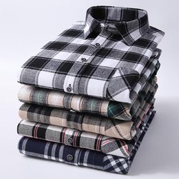 Men's Casual Shirts Over Size 14XL Long-sleeve For Men Purecotton Sanding Tops Slim Fit Shirt Plaid Soft Elegants Clothes Items