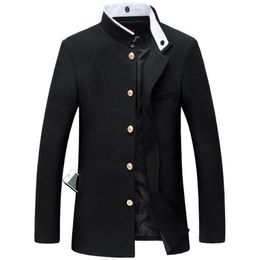 2021 New Men Black Slim Tunic Jacket Single Breasted Blazer Japanese School Uniform College Coat206n