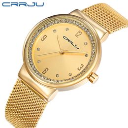 new brand crrju relogio feminino clock women watch stainless steel watches ladies fashion casual watch quartz wristwatch208U