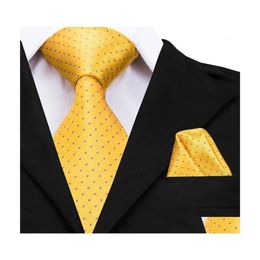 Neck Ties Hitie Gold Silk Tie 2021 Designer Yellow Dots Large For Men High Quality Hand Jacquard Woven 160Cm Cz0091 Drop Delivery 3079