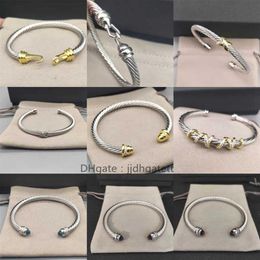 Silver ed Cuff Bangle Fashion Men Bracelets Charm Bracelet hook 5MM Wire Woman Designer Cable Mens Jewellery Exquisite Simple J223d