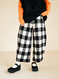 Women's Pants Imakokoni Original Stretch Mohair Chequered Thigh Winter Ladies Plaid For Women Elastic Waist 223889