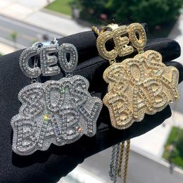 Iced Out New Designer CEO 80s Baby Letter Charm Pendant Necklace with Rope Chain Hip Hop Women Men Full Paved 5A Cubic Zirconia Daily Gift Jewellery