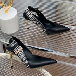 Balmais Heels dress shoes designer sandals Top quality cowhide Printed buckle slingbacks stiletto pointed toes Pumps 95cm high heeled sandal 3542 Metal heel womens