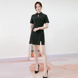 Work Dresses Sauna Foot Bath Female Mini Uniform Suits Beauty Salon Women Chinese Style Workwear Spa Massage Black Clothing Sets