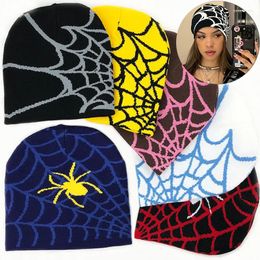 Berets Y2K Spide Web Print Cap Knitting Autumn Winter Hat Fashion Hip Hop Warm Hats For Men And Women Muiticolor Classic Wool