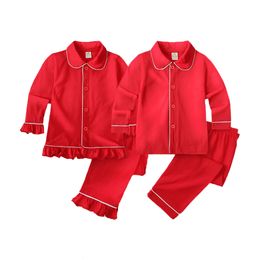 Clothing Sets Solid Red Toddler Kids Christmas Pyjamas Long Sleeve ShirtsPants Boys Girls First Festival Gift Suit Xmas Sleepwear 230907