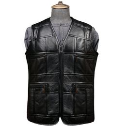 Men's Vests Fashion Leather Vest Suit Waistcoat Winter Sheepskin Genuine Patchwork Tops Plus Size XLXXXXXL 230908