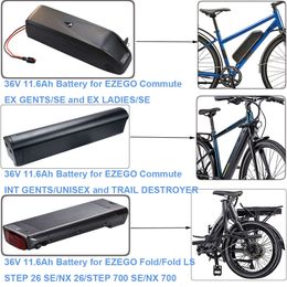 Removable Ebike 36V 10.4Ah 11.6Ah 14Ah Rear Carrier Down Tube Battery EZEGO Commute EX INT GENTS LADIES SE FOLD LS STEP 26 700