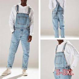 Men Casual Jeans Denim Strap Jean Jumpsuit Loose Fitting Sleeveless Casual Feminino Overalls Dungarees Playsuit242M