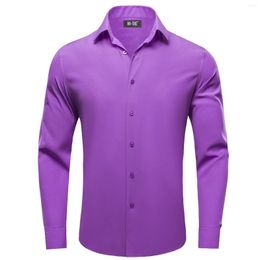 Men's Casual Shirts Hi-Tie Purple Silk Mens Solid Formal Lapel Long Sleeve Male Blouse Suit Shirt For Wedding Business Breathable Oversized