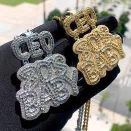 Iced Out CEO 80s Baby Letter Charm Pendant Necklace with Rope Chain Hip Hop Women Men Full Paved 5A Cubic Zirconia Daily Gift Jewelry