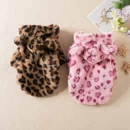 Dog Apparel Fleece Dog Hoodie Winter Warm Pet Dog Clothes Leopard Print Dog Coat Jacket French Bulldog Clothing for Small Dogs Pets Costumes 230908