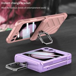 Luxury Magnetic Hinge Armour Vogue Phone Case for Samsung Galaxy Z Folding Flip5 5G Full Protective Hybrid Rugged Membrane Kickstand Fold Shell with Ring Holder