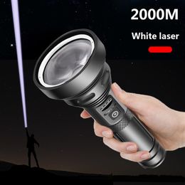 2000 Metre 20 000 000LM Powerful White Laser Led Flashlight Zoomable Torch Hard Light Self Defence 18650 26650 Battery Lantern286Y