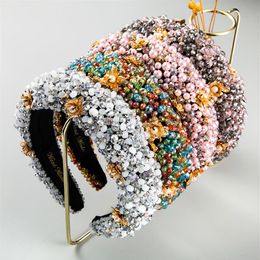 Rhinestone Headbands Sponge Baroque Hairband Pearl Flower Headband for Women Girls Full Diamond Hair Hoop Bling Hair Jewelry Acces268K