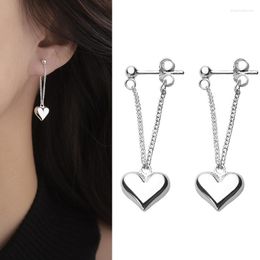 Hoop Earrings MEETSOFT 925 Sterling Silver Retro Heart Long Tassel Drop Earring Back Hung Buckle For Women Lovely Jewelry