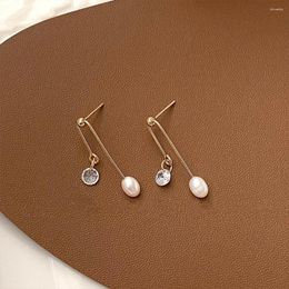 Dangle Earrings S925 Silver Ear Needle Stud Drop Natural FreshWater Pearl Zircon Brass/14k Gold South Korea Jewellery For Women HYACINTH