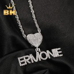 Pendant Necklaces THE BLING KING Custom Mini Initial Letter With Heart Bail Pendant Micro Paved CZ Personalised Name Plate Necklace Hiphop Jewellery 230908