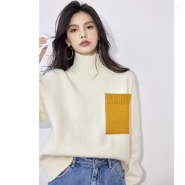 Women's Sweaters Fall Winter Turtleneck Knitted Sweater Chic Design Style Patchwork Pocket Pullover 2023 Fashion Aesthetic Soft