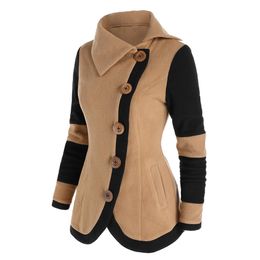 Women's Jackets Fashion Two Tone Fleece Jacket Colorblock Wide-waisted Full Sleeve Warm Coat For Fall Spring Winter 230907