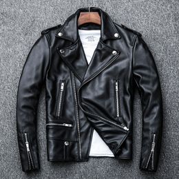 Men's Leather Faux Spring Classical Perfecto Jacket Genuine Motorcycle Jackets Men Zealand Sheepskin Black Coat Slim Suit 230908